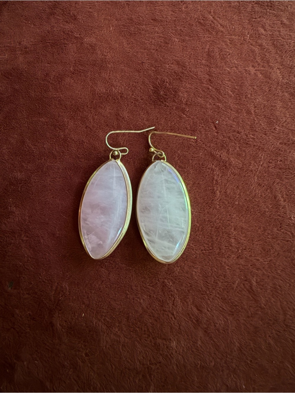 Artisan Gold-Trim Rose Quartz Marquise Drop Earrings